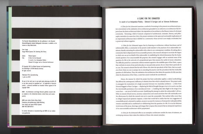 Michael Spooner, A Clinic for the Exhausted, In search of an Antipodean Vitality - Edmond & Corrigan and an Itinerant Architecture, Spurbuchverlag, 2013